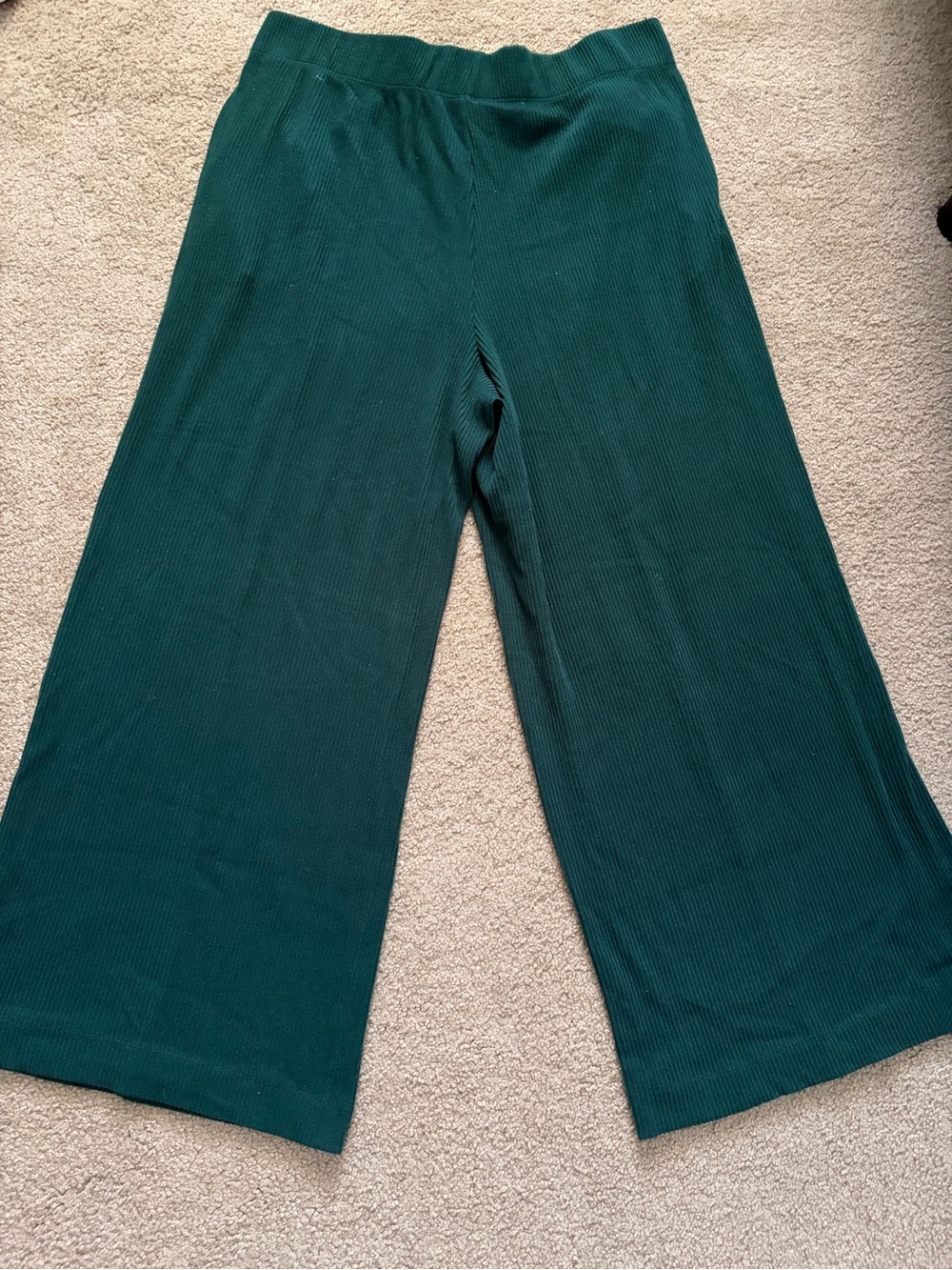 Wide-Leg Ribbed Pants - Dark Green - Picture 4 of 6